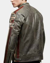 Mens Biker Leather Jacket with Badges Zenith Brown